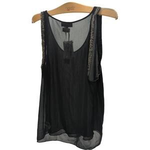 Jeans By Buffalo M NWT Black Sheer Tank Top, Gold Bead Trim